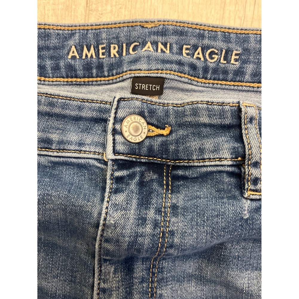 American Eagle Super Hi-Rise Flareโ Jeans Distressed Medium Wash Size 14 Short